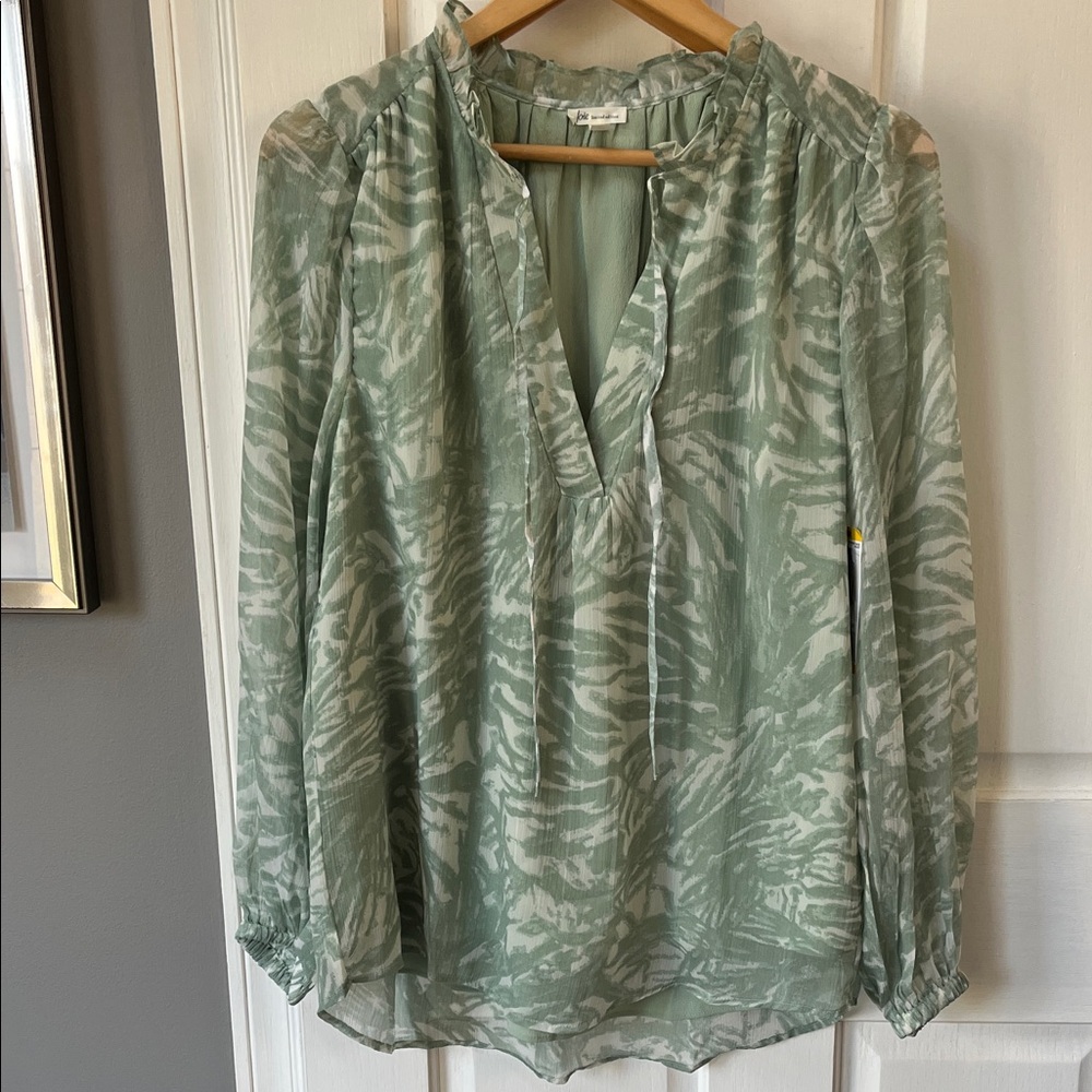 Joie Blouse Green and White Patterned Blouse